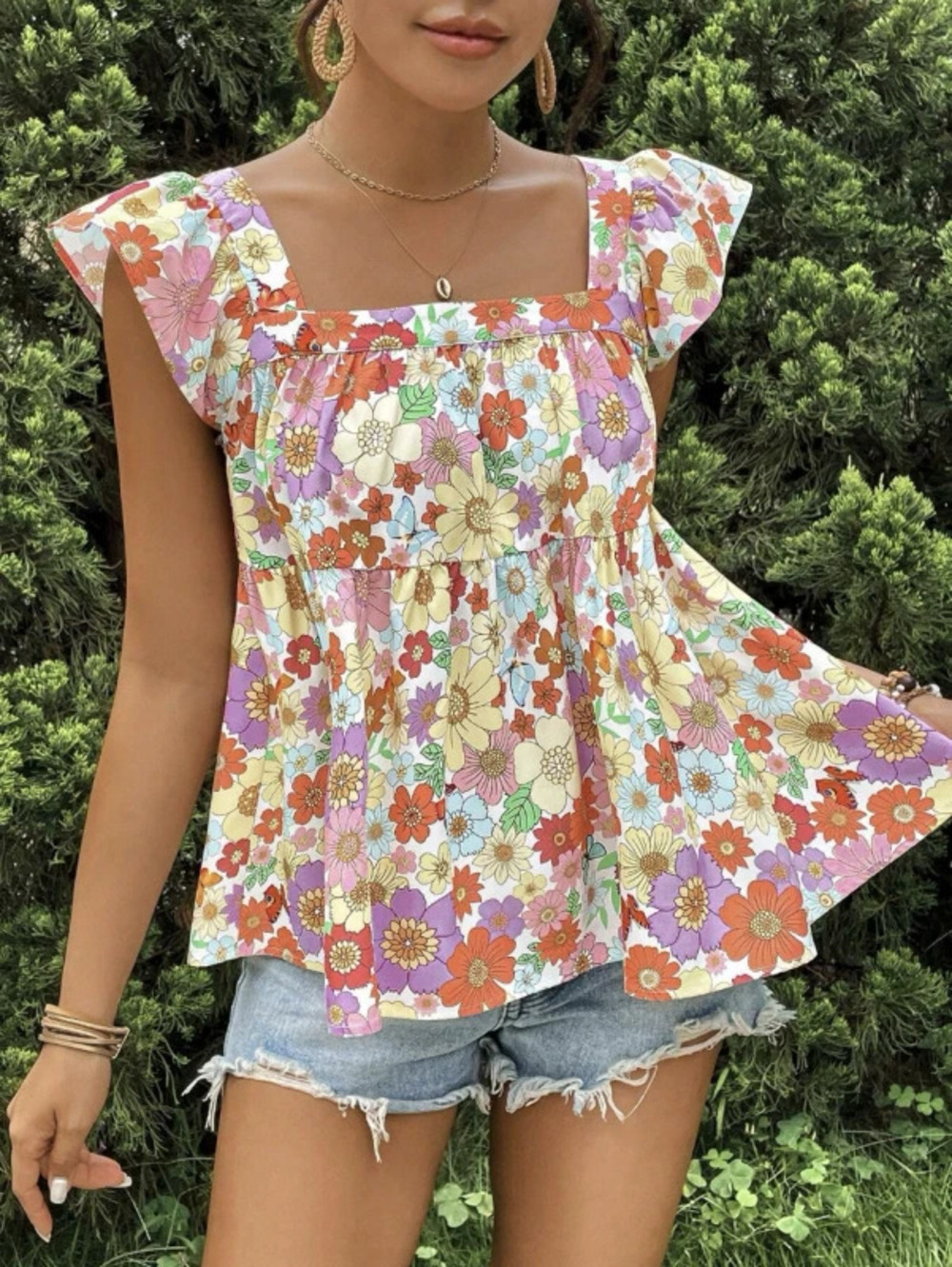 ZARA Chic Simple Puff Sleeve Printed Top